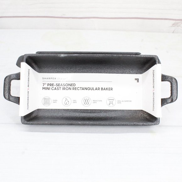 NEW Sharper Image Set of 2 Pre-Seasoned 7" Mini Cast Iron Rectangular Baker Pan - Picture 1 of 10